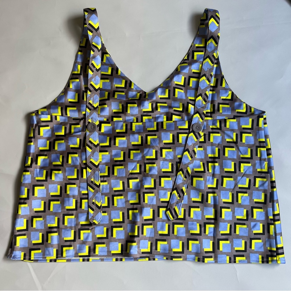 Wildfang The Empower Satin Geometric Print V Neck Cami with Removable Scarf S - Picture 6 of 8